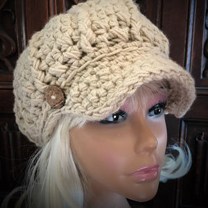 Hand Crochet Newsboy Hat in Tan